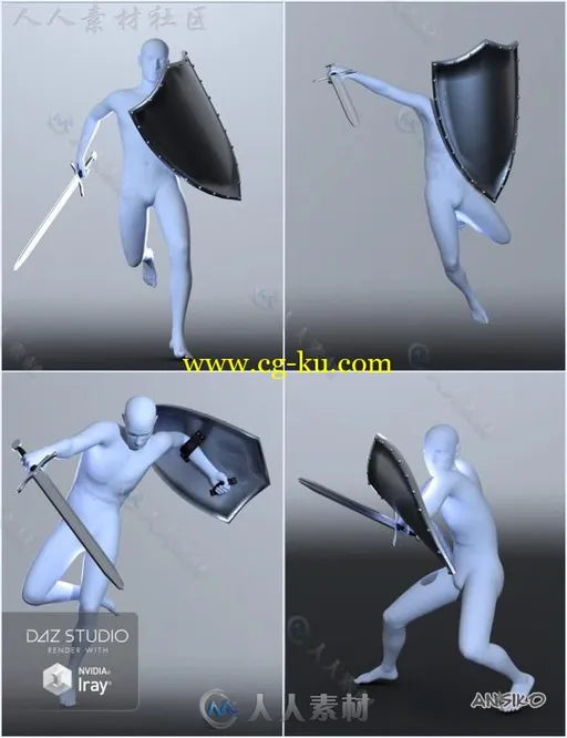 圣殿男性骑士服装与动作姿势3D模型合辑的图片2