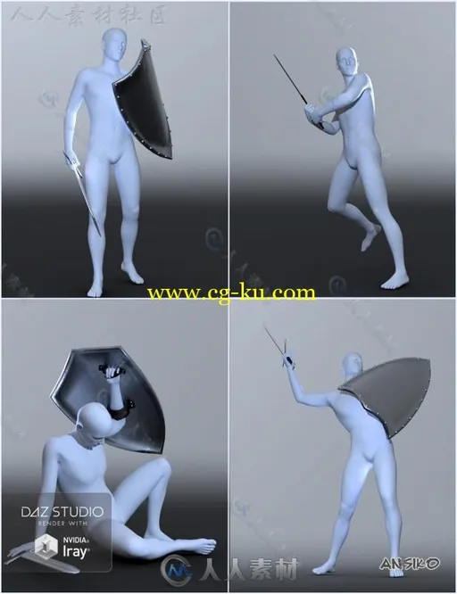 圣殿男性骑士服装与动作姿势3D模型合辑的图片3