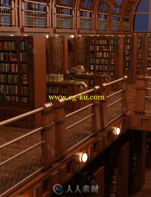 宏伟大气古风蔚然的图书馆场景3D模型合辑的图片1