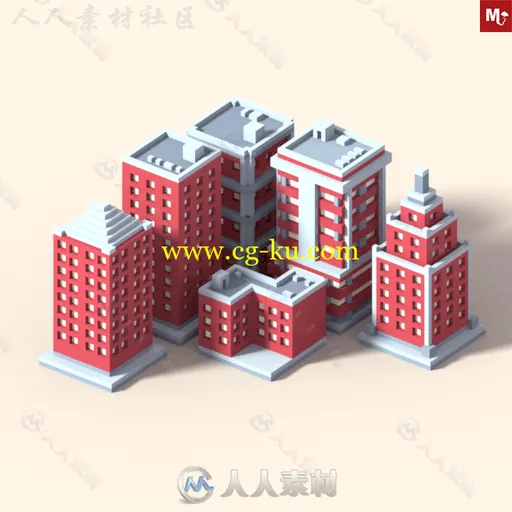 卡通乐高风格楼房建筑3D模型合辑 3DOCEAN LOW POLY ISOMETRIC BUILDINGS PACK的图片1