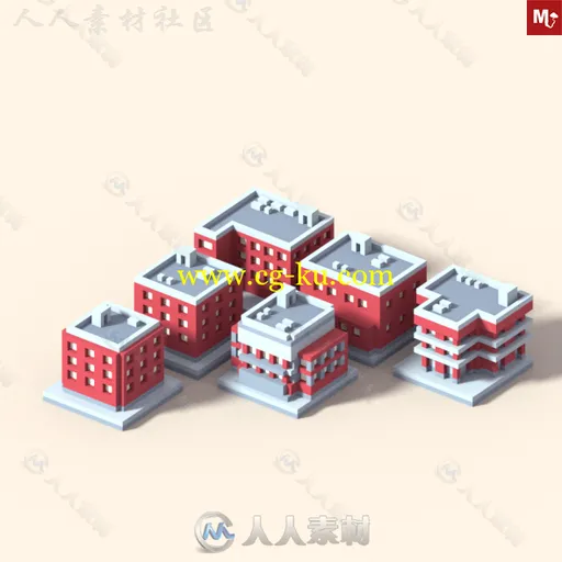 卡通乐高风格楼房建筑3D模型合辑 3DOCEAN LOW POLY ISOMETRIC BUILDINGS PACK的图片2