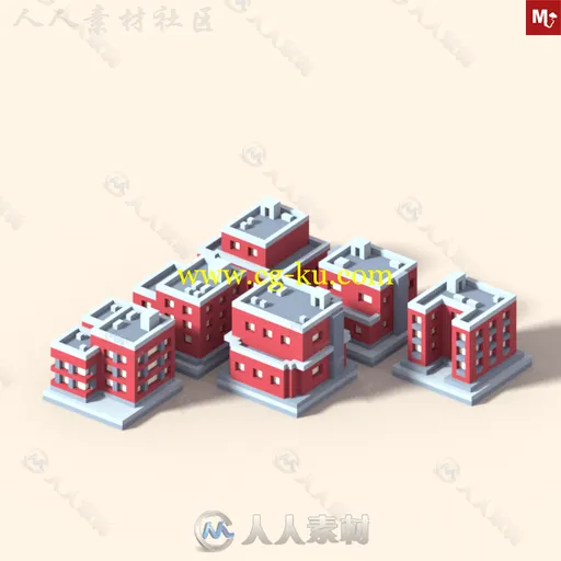 卡通乐高风格楼房建筑3D模型合辑 3DOCEAN LOW POLY ISOMETRIC BUILDINGS PACK的图片3