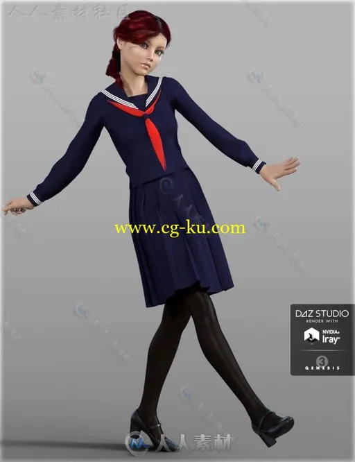 可爱清纯的日本学校女生制服3D模型合辑的图片5