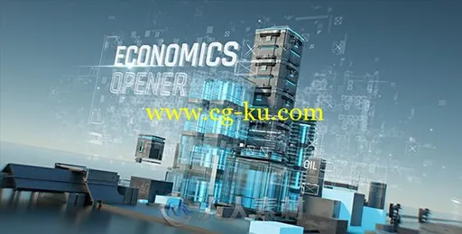 震撼未来世界高科技玻璃建筑物展示幻灯片AE模板Videohive Economics Opener 19687的图片1