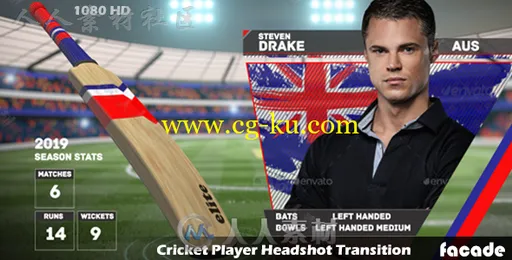 板球赛事运动员头像转换幻灯片电视栏目视频包装AE模板Videohive Cricket Player H的图片1