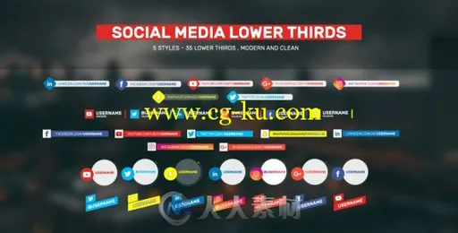 简约媒体图标字幕标题动画展示幻灯片AE模板 Videohive Social Lower Thirds 19892660的图片1