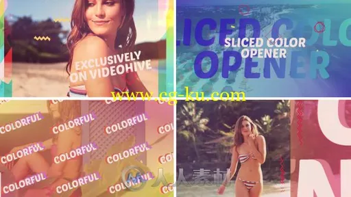 美丽多彩切条夏季照片展示幻灯片相册动画AE模板Videohive Sliced Color Opener 17的图片1