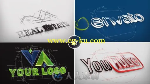 创意素描手绘线条三维立体标志展示LOGO演绎AE模板Videohive Architect Sketch Log的图片1