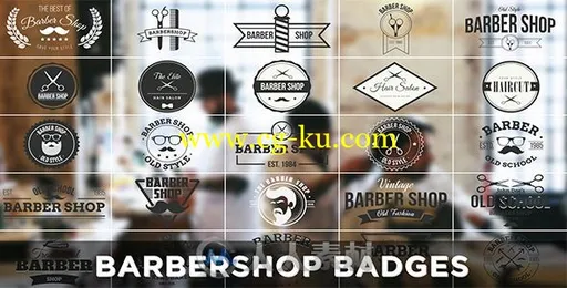 现代时尚理发店徽章动画展示幻灯片AE模板 Videohive Barbershop Badges 15166956的图片1