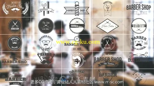 现代时尚理发店徽章动画展示幻灯片AE模板 Videohive Barbershop Badges 15166956的图片2