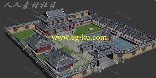 古典精致的中国小园子3D场景模型的图片1