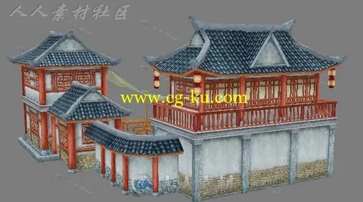 武侠类游戏古代客栈3D场景模型的图片1