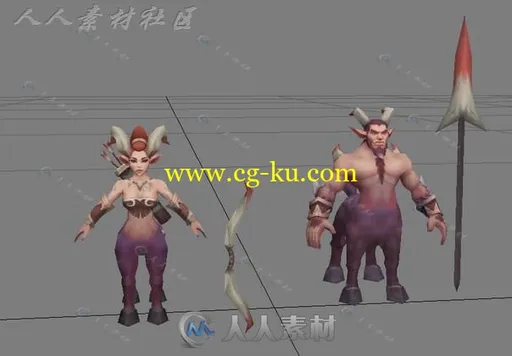 游戏中男女半人马角色3D模型的图片1