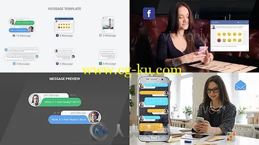 现代手机短信文字聊天弹窗对话UI元素展示AE模板 Videohive SMS Messages Chat Not的图片1