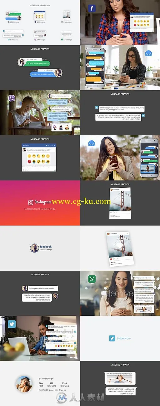 现代手机短信文字聊天弹窗对话UI元素展示AE模板 Videohive SMS Messages Chat Not的图片2