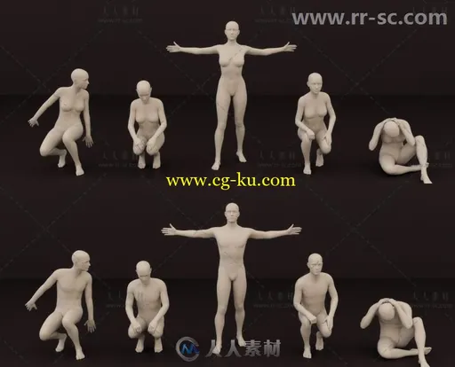 男性和女性沮丧凄凉的姿势造型3D模型合辑的图片2