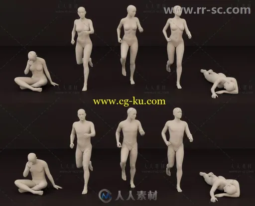 男性和女性沮丧凄凉的姿势造型3D模型合辑的图片3