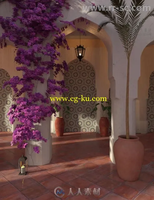 360度摩洛哥风格的庭院场景环境3D模型合辑的图片1