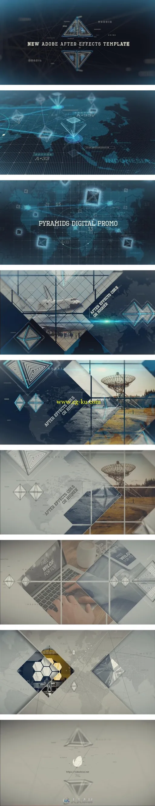 科技感数字金字塔图片展示宣传片视频包装AE模板Videohive Digital Pyramid Promo的图片2