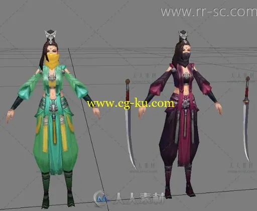 两个蒙面女侠角色3D模型的图片1