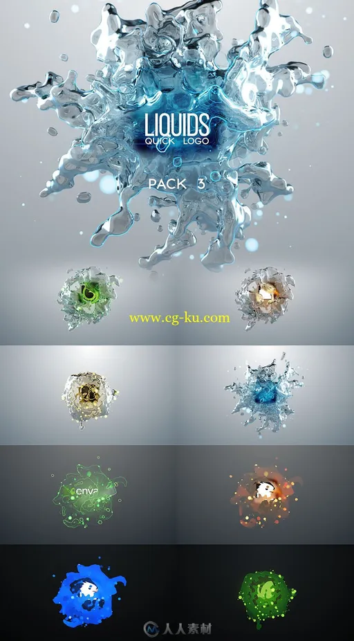 水花飞溅液体气泡流动特效企业标志展示Logo演绎AE模板Videohive Liquids Quick Lo的图片2