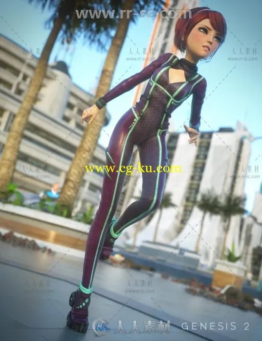 漫画动漫女性战士科幻紧身衣和鞋3D模型合辑的图片2