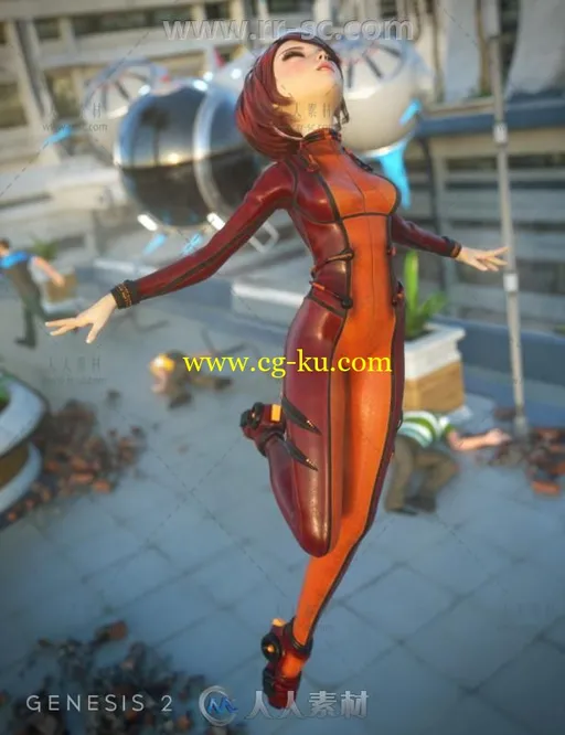 漫画动漫女性战士科幻紧身衣和鞋3D模型合辑的图片3