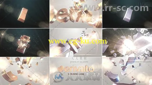 三维金银质感立体碎块合并标志展示Logo演绎AE模板Videohive 3D Gold And Silver S的图片1