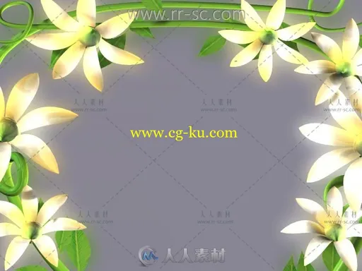 炫丽的卡通花朵和绿色藤条组成的边框视频素材的图片1
