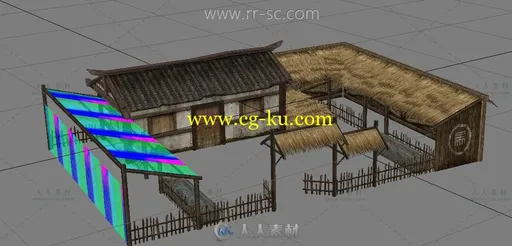 一个武侠版的马棚场景3D模型的图片1