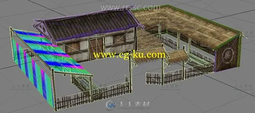 一个武侠版的马棚场景3D模型的图片2