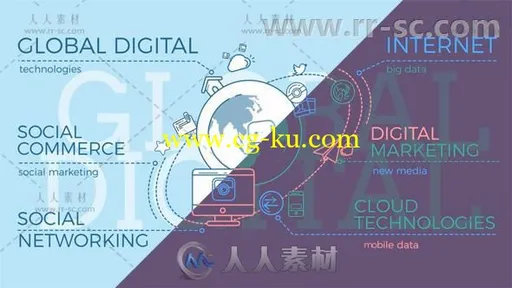 扁平化线性风格运动图全球互联网项目展示幻灯片AE模板Videohive Global Digital W的图片1