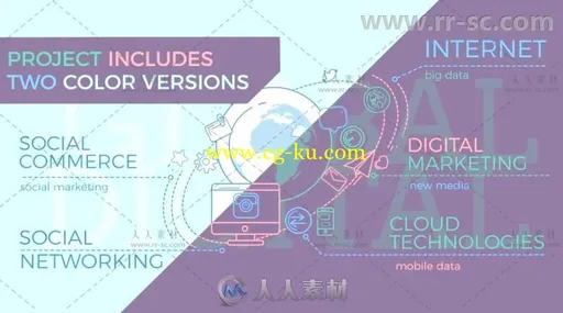 扁平化线性风格运动图全球互联网项目展示幻灯片AE模板Videohive Global Digital W的图片3