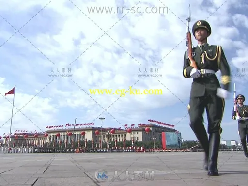 60周年庆典升旗仪仗队撤场实拍视频素材的图片1