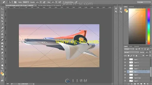 在Photoshop中创建一个科幻战机的概念插画视频教程的图片2