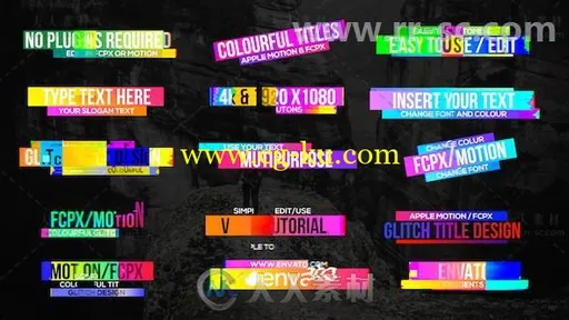 美丽炫彩毛刺标题排版动画展示AE模板 Videohive Colourful Glitch Titles 2 19828的图片1