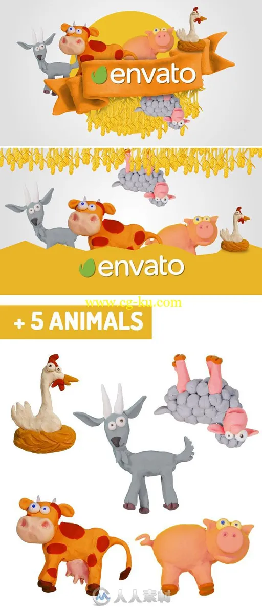 可爱卡通粘土农场动物展示标志Logo演绎AE模板Videohive Clay Farm Animals 15414366的图片2