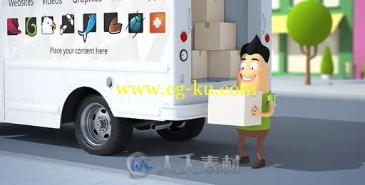 三维卡通小人开车送快递货箱摆放标志展示AE模板 Videohive Logo with George 20038的图片1