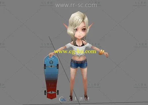 性感滑板少女3D模型的图片1