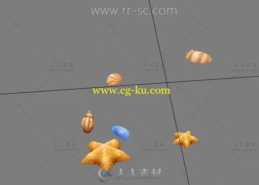 现实海底的小海星和贝壳3D模型的图片1