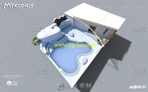 清爽时尚的现代泳池场景环境3D模型合辑的图片5