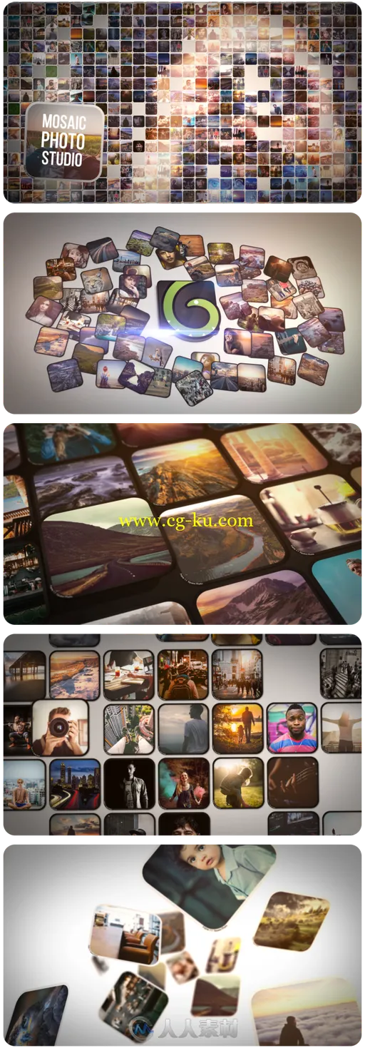 三维照片堆叠汇聚网格展示幻灯片相册动画AE模版 Videohive Mosaic Photo Pack 204的图片2