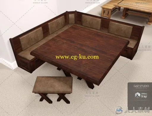 3款不同的早餐的桌子和座位3D模型合辑的图片4