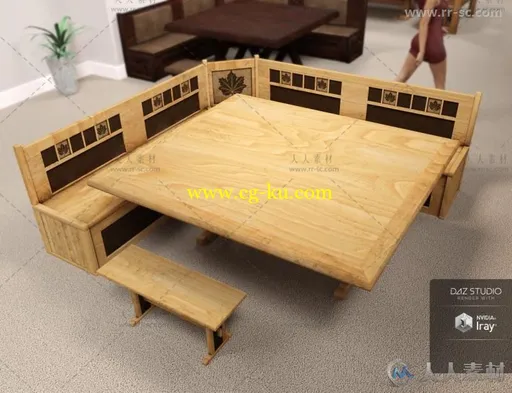 3款不同的早餐的桌子和座位3D模型合辑的图片5