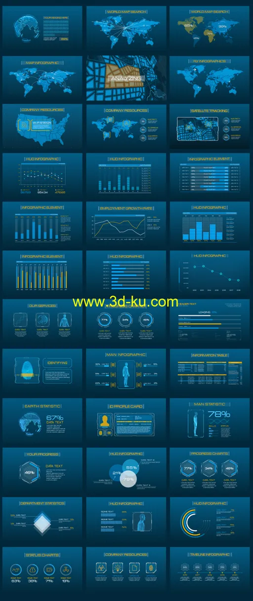 未来高科技信息图界面动画元素包展示AE模板 Videohive HUD Infographic Bundle 20的图片1