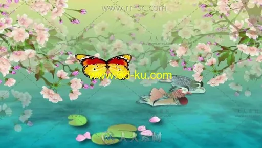 3D梦幻桃花蝴蝶背景视频素材的图片2