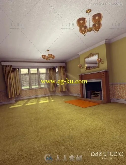 爱德华时期美丽宽敞媚俗风格的客厅环境3D模型合辑的图片1
