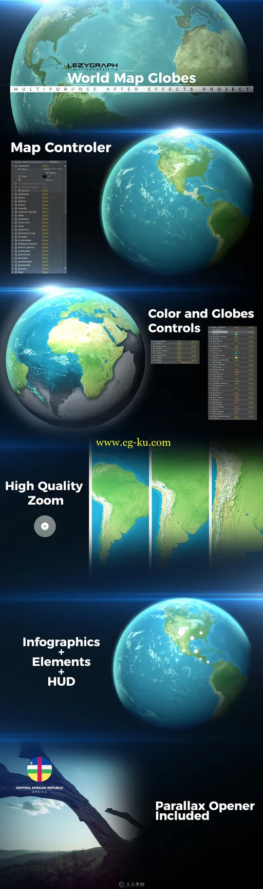 世界地图地球仪工具包特效动画AE模板的图片3