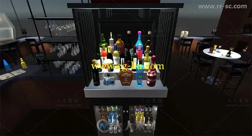 葡萄酒瓶啤酒瓶香槟酒瓶酒瓶杯垫和玻璃器皿道具3D模型Unity游戏素材资源的图片5