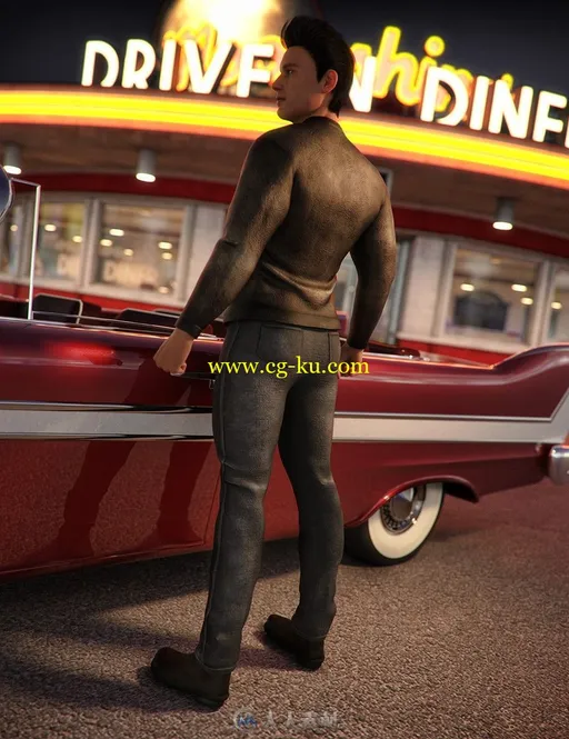 50年代男性复古风牛仔夹克3D模型的图片2